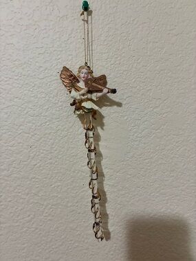 Porcelain Angel Musician Hanging Ornament in White and Gold